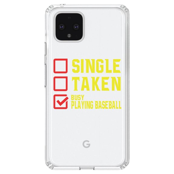 DistinctInk Clear Shockproof Hybrid Case for Google Pixel 4 XL (6.3" Screen) - TPU Bumper Acrylic Back Tempered Glass Screen Protector - Single Taken Busy Playing Baseball