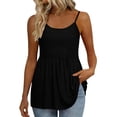 thumbnail image 3 of Craaazy Womens Solid Color Spaghetti Strap Tank Tops Casual Summer Scoop Neck Blouse with Eyelet Detail Ruffled Hem Trendy Tees for Daily Wear, Summer Beach, 3 of 5
