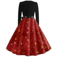 thumbnail image 3 of WTOBBY Christmas Print Flare Dress for Women Long Sleeve Square Collar Retro Party Casual Dress with Snowflake and Christmas Tree Pattern Design,Red M, 3 of 4