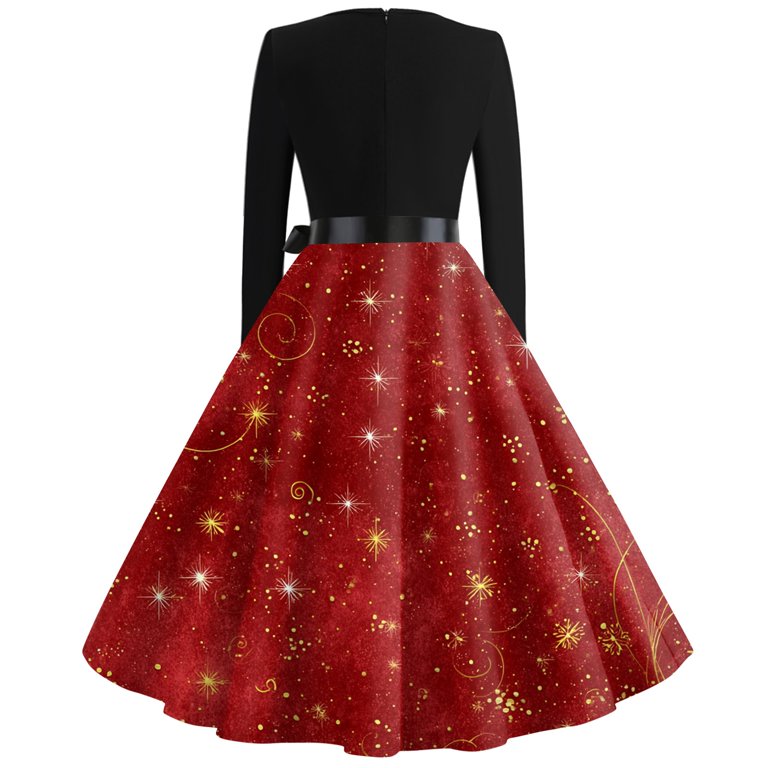WTOBBY Christmas Print Flare Dress for Women Long Sleeve Square Collar Retro Party Casual Dress with Snowflake and Christmas Tree Pattern Design, Red L - Walmart.com WTOBBY Christmas Print Flare Dress for Women Long Sleeve Square Collar Retro Party Casual Dress with Snowflake and Christmas Tree Pattern Design, Red L - Walmart.com