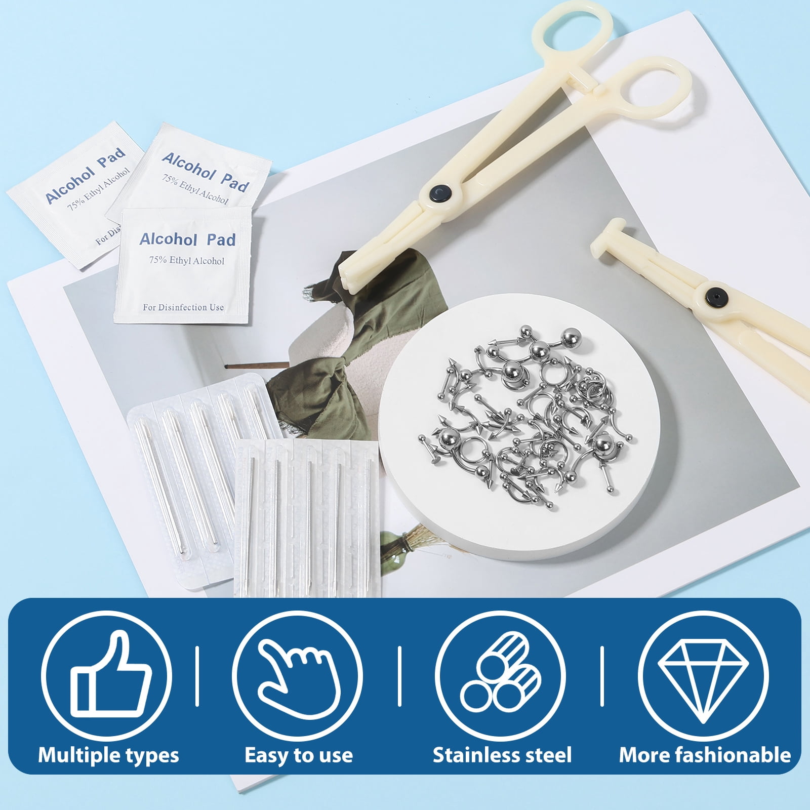 OKYMOTOR 79pcs Piercing Kit With 316L Stainless Steel Body Septum Piercing Kit for Graduation Christmas Thanksgiving Valentine's Day