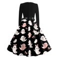 thumbnail image 5 of Halloween Dresses for Women Candy Witch Hat Long Sleeve 1950s Hepburn Fall Tea Length Dress Crew Neck Cocktail Retro Vintage Dresses with Belt 2XL, 5 of 5