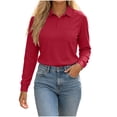 thumbnail image 3 of VBVC Women's Long Sleeve Collared Shirts , Casual Work Golf Tops For Women , Ladies' Classic Fit Button Shirts with Pockets, Wine , S-3XL, 3 of 8