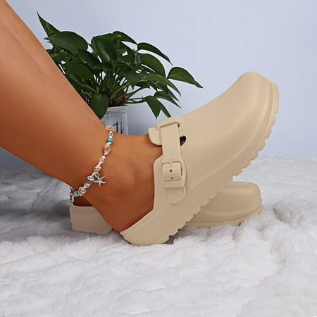 KINODAY Solid Color Clog Shoes - Stylish Buckle Strap Flat Sandals - Comfortable Adjustable & Easy-On Perfect for Everyday Wear