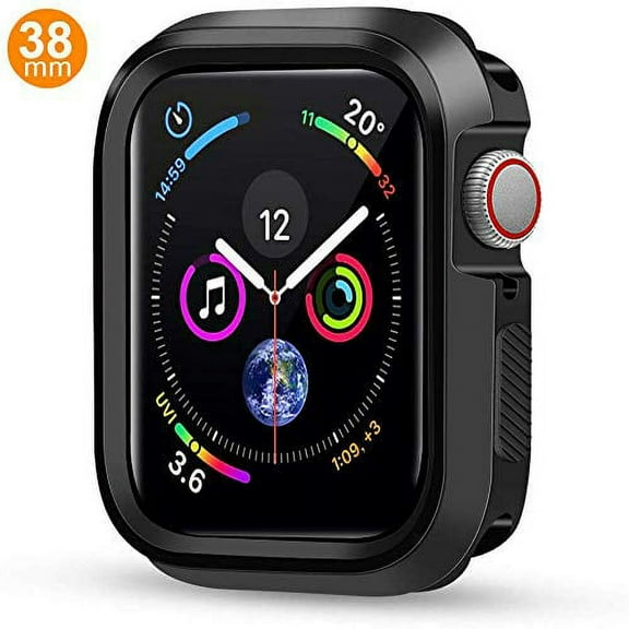 Case Compatible Apple Watch Series 3, Shock Proof Protective Silicone Bumper Resistant TPU Protector Case Cover Replacement for Apple Watch Series 2 Series 3 (2018) (Black, 38mm)