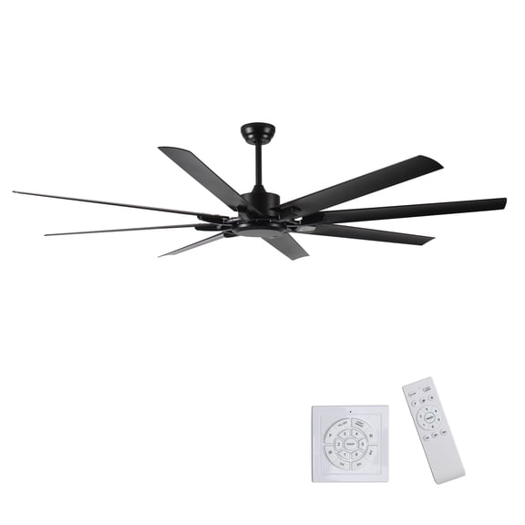 QHTX 75-Inch Matte Finish Leaf Ceiling Fan with 8 Reversible Blades, 3 Downrods, DC Motor, 6-Speed Remote
