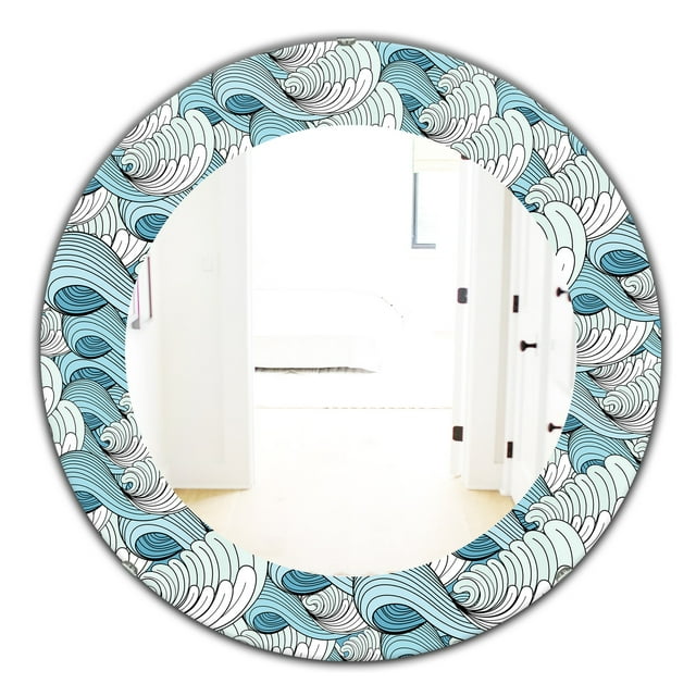 Designart 'Great Wave Inspiration' Traditional Mirror - Oval or Round Wall Mirror - 24x24