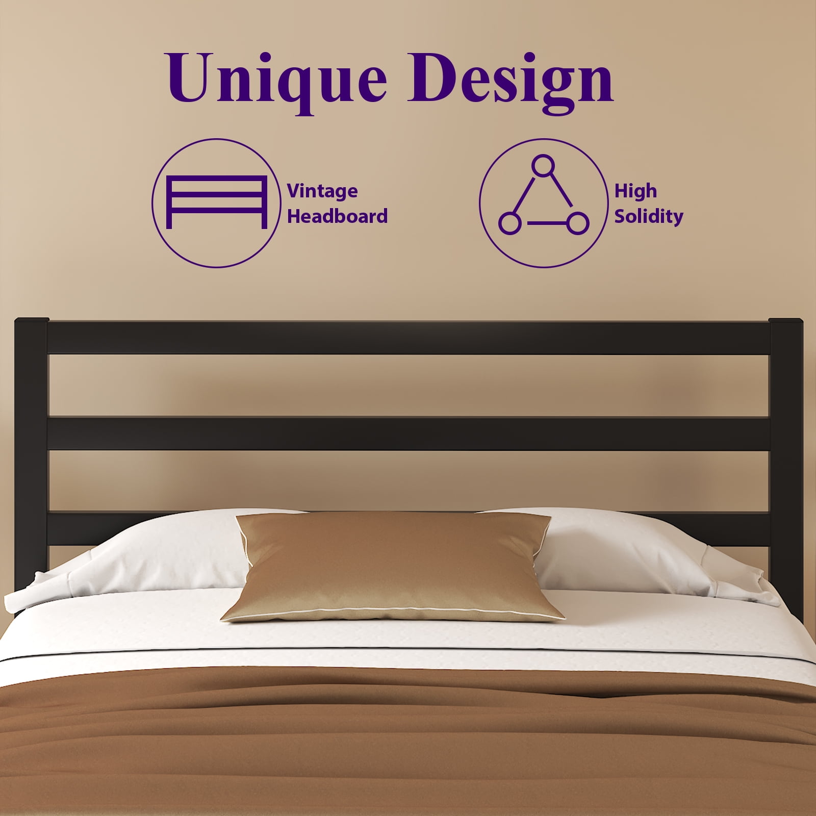 Full Size Metal Bed Frame, Heavy Duty Platform Bed Frame with Headboard, Under Bed Storage, Strong Metal Slats Support, Black