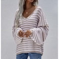 thumbnail image 4 of Suéter Holgado de Cuello Redondo, Larga, Hombros Descubiertos, Tejido Liso, para Mujer, para Otoño. Caqui M, 4 of 7