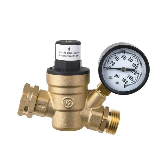 Adjustable Rv Brass Water Pressure Regulator 160 Psi With Gauge Inlet Filter