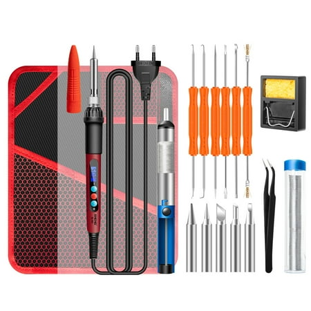 

Meterk SL103 18pcs Mini Electric Soldering Iron with LCD Digital Display 180℃~500℃ Adjustable Temperature 60W Intelligent Soldering Iron Kit Tweezers Tin Extractor Tin Wire for Electronic Com