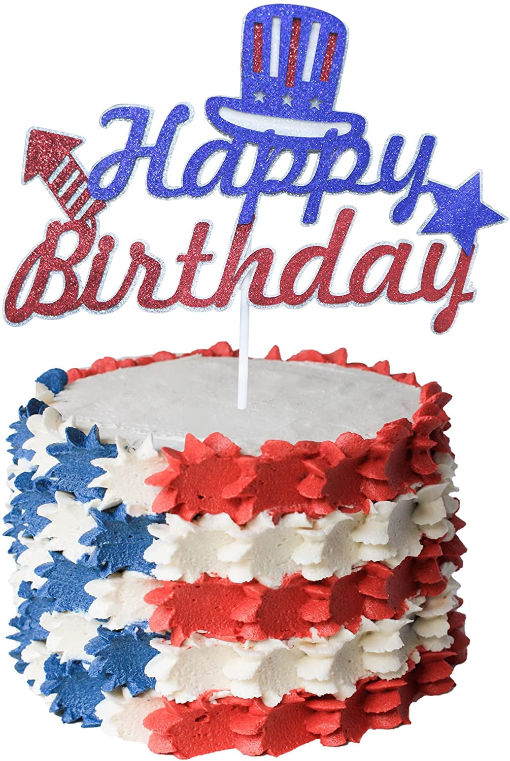 Patriotic All Age of Birthday Decorations Blue Red Glitter 4th of July Happy Birthday Cake Topper 4th of July Decorations 