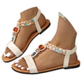thumbnail image 3 of Xijirk Women Bohemian Flat Sandals Summer Casual Beach Shoes Rhinestones Elastic Straps Comfortable Sole Women Sandals for Outdoor Walking Party School,White,6.5, 3 of 7
