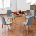 thumbnail image 2 of Gymax 5 PCS Dining Set Round Tempered Glass Table 4 Fabric Chairs Solid Wood Kitchen, 2 of 10