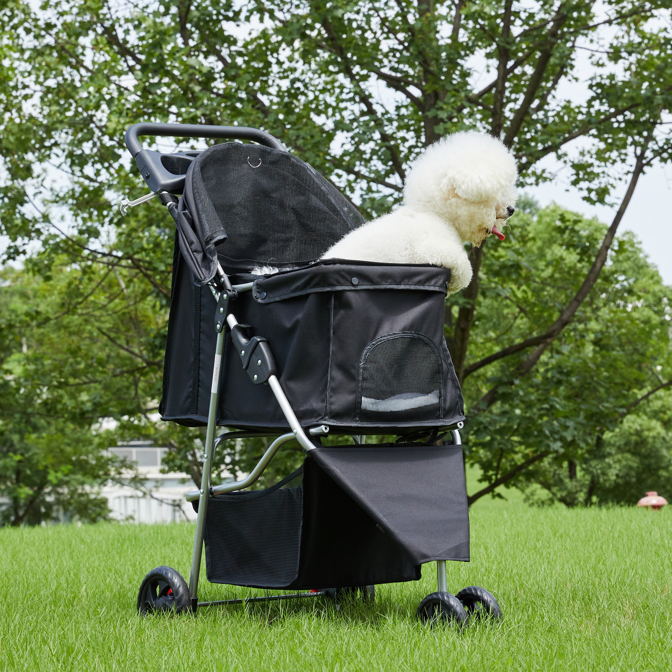 edx 3 Wheels Pet Stroller, Dog and Cat Strollers, With Storage Basket and Cup Holder, Lightweight Travel Carrier, Breathable Mesh, Waterproof and Foldable for Small Pets Outdoor Walk, Black