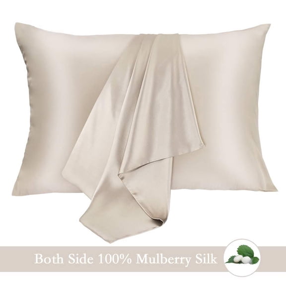 AUQ 100% Mulberry Silk Pillowcase Queen Size 2 Pack, 16 Momme Grade 6A Silk Pillow Cover for Hair and Skin, Soft Breathable Smooth Bedding, Beige