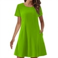 thumbnail image 5 of Party Dresses for Women ,Women'S Summer Solid Color Double Pocket Short Sleeve Round Neck T-Shirt Dress,Green,Xxl, 5 of 6