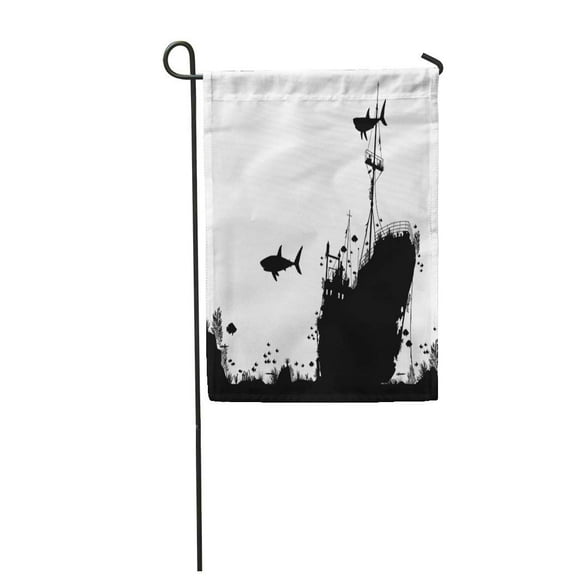 POGLIP Silhouette Foreground of Coral Sharks and Fish Around Sunken Garden Flag Decorative Flag House Banner 28x40 inch