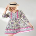 thumbnail image 4 of Femmes Boho Mini Robe Florale Lanterne Manches V-Cou Bouton Volant Robe Plage Vacances d'Été Robe, 4 of 6
