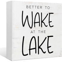 5x5 IN Lake House Decor,Lake Themed Decor,Better to Wake at the Lake Wooden Box Sign Desk Decor,Lake House Gift,Lake House Decor