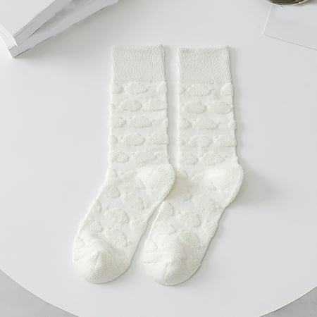 

2 pair Women Simple Fashion Autumn And Winter Warm Thick Solid Color Jacquard Pattern Midtube Socks Color Random