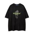 thumbnail image 1 of American Retro Deer Velvet Heavyweight Short Sleeve T-shirt Men's Fashion Brand Angel Cross Print Top, 1 of 4