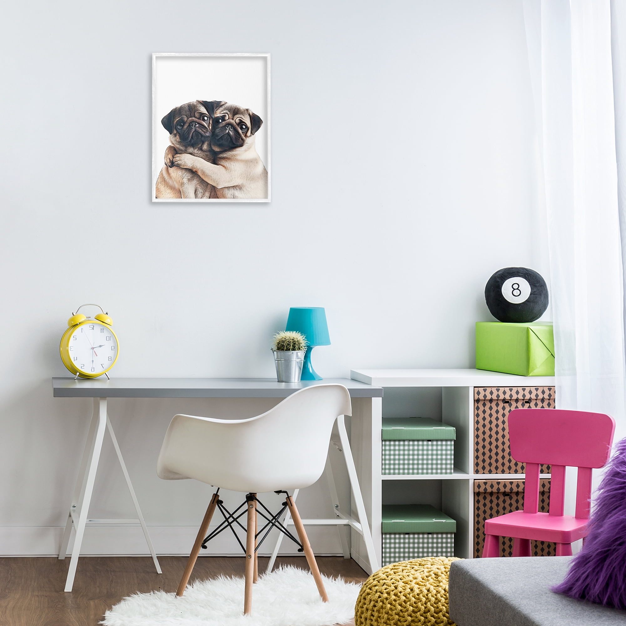 Stupell Industries Two Hugging Pugs Animals & Insects Painting White Framed Art Print Wall Art, 16 x 20