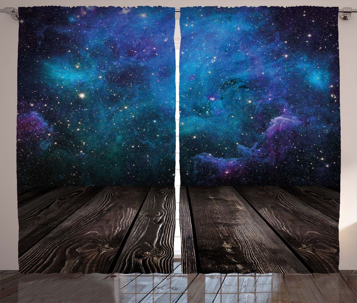 2 Panel 3D Galaxy Space Starry Blockout Photo Print Drapes Curtain Fabric Window 