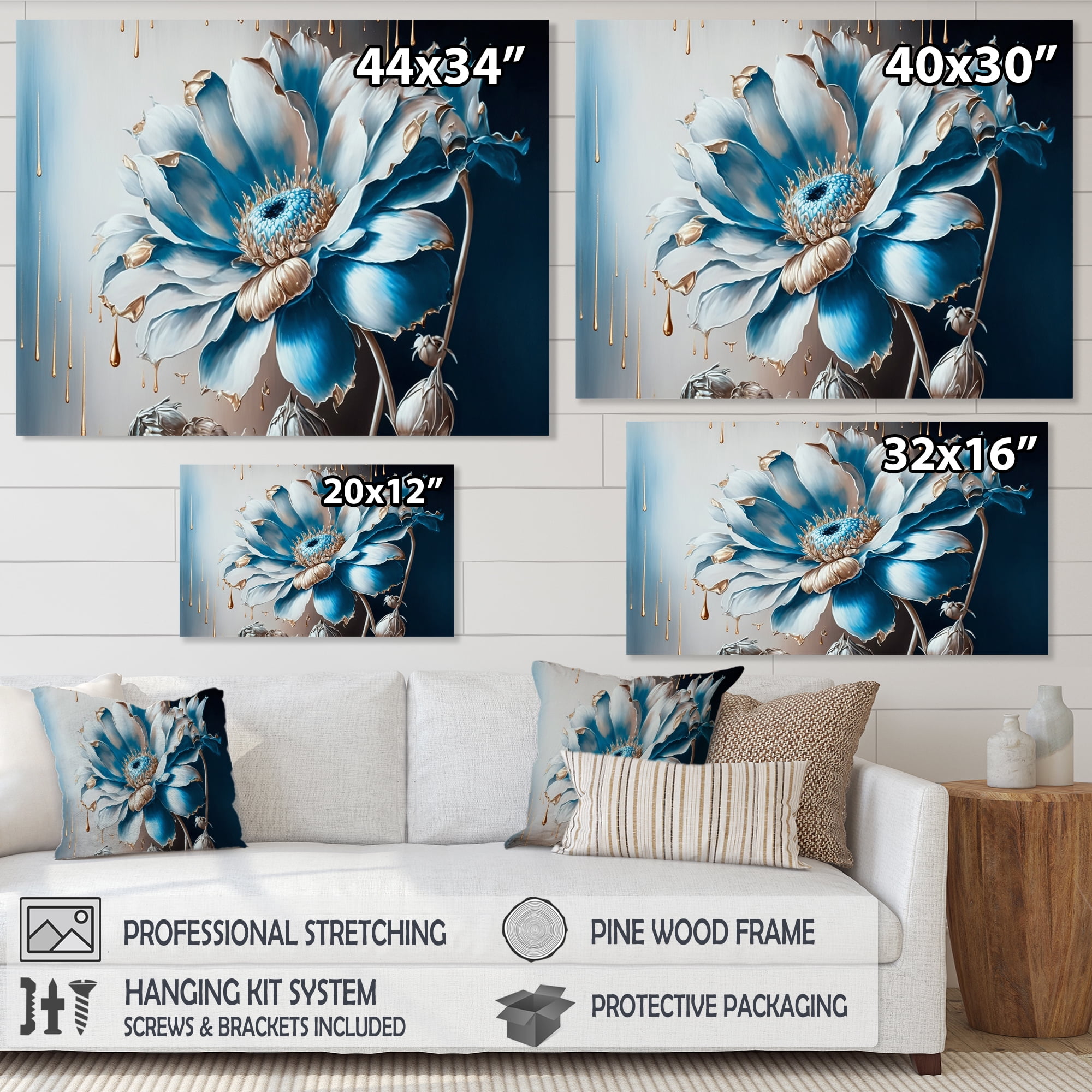 Designart Ice Blue Daisy I Canvas Wall Art