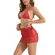 thumbnail image 4 of Conjuntos de bikini de tirantes con estampado de teñido anudado para mujer, traje de baño de 3 piezas, parte inferior triangular, falda de cobertura, traje de baño, X-Small, rojo, 4 of 5