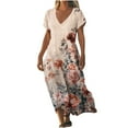 thumbnail image 2 of GaThRRgYP Women's Day Dress Casual Comfort,Women's Fashionable Printed Short Sleeved V-neck Dress Long Skirt Multicolor M, 2 of 5