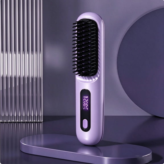 Numoya Portable Straightener Brush, 2026 New Rechargeable Hair Straightener Comb for Home Travel, purple