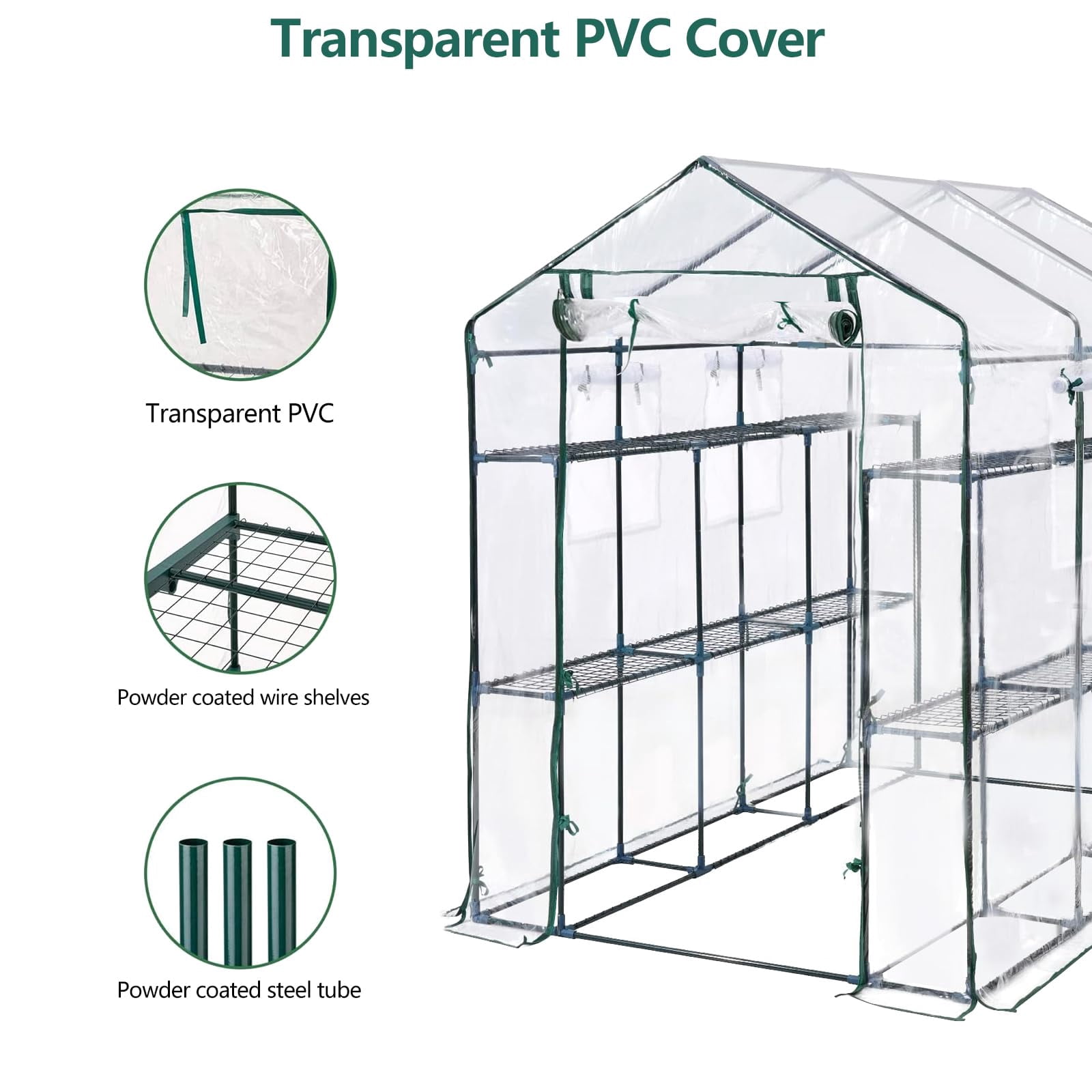 Heavy Duty Walk-In Greenhouse – 56" x 85" x 76" Portable 8-Shelf PE Plant Tent with Mesh Vent Windows, UV Protection, Weatherproof – appropriate for Backyard Garden – Transparent