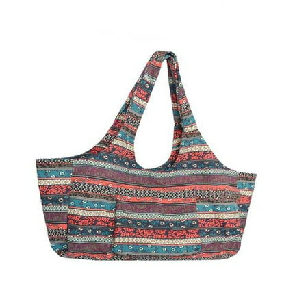 Yoga Mat Storage Michellem Large Yoga Mat Bags Bohemian Ethnic Style Print Canvas Yoga Mat Carrier Tote Bag Sport Gym Storage Bag with Small Interior Zipper Pocket ()