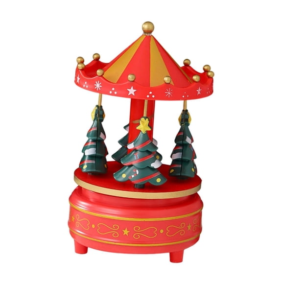 Carousel Music Box Rotating Holiday Centerpiece Wood Material Festive Christmas Decor for Tabletop Display