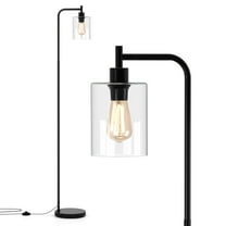 Giantex Industrial Standing Floor Lamp, Modern Reading Lamp w/Clear Glass Lampshade & Foot Switch, Tall Pole Lamp, Black