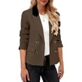 thumbnail image 6 of VBVC Women's Contrast Collar Double Breasted Blazer , Notch Lapel Work Coat For Women, Ladies' Long Sleeve Suit Jacket With Pockets, Coffee , XS-2XL, 6 of 7