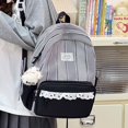 thumbnail image 5 of Plaid Patchwork Backpack, Lace Trim School Backpack with Side Bowknots, Spacious Bag with Multi-Compartment for Travel Shopping (Black), 5 of 7