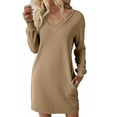 thumbnail image 2 of AUNVITO Women's Solid Casual Long Sleeve V-Neck Dress with Side Pockets, 2 of 9