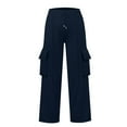thumbnail image 6 of ManxiVoo Women's Casual Drawstring Waist Wide Leg Pants with Pockets Comfortable Soft Lounge Athletic Trousers L Size Dark Blue, 6 of 7