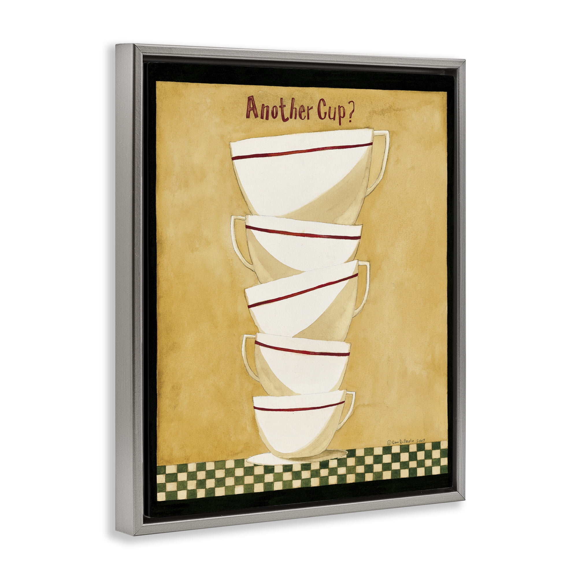 Stupell Industries Stacked Mug Collection Food & Beverage Painting Gray Floater Framed Art Print Wall Art, 17 x 21