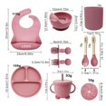 thumbnail image 4 of Babero de silicona para madres e hijos Plato de silicona para la cena Juego de ocho piezas Plato de succión para entrenamiento complementario de alimentos para bebés Juego de vajilla separada para, 4 of 5