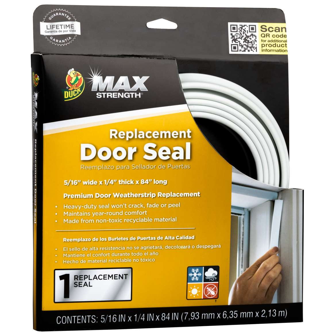 Duck Max Strength White Replacement Door Seal, .31 in. x .25 in. x 84 in