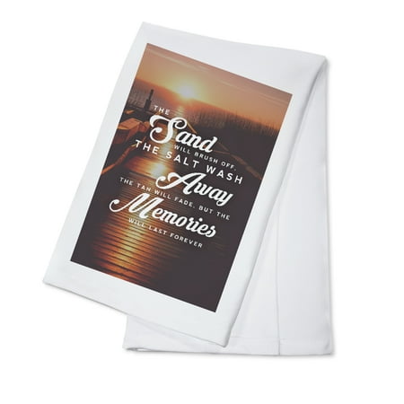 Pier and Sunset, Beach Sentiment (Vertical) (100% Cotton Tea Towel, Decorative Hand Towel, Kitchen and Home)