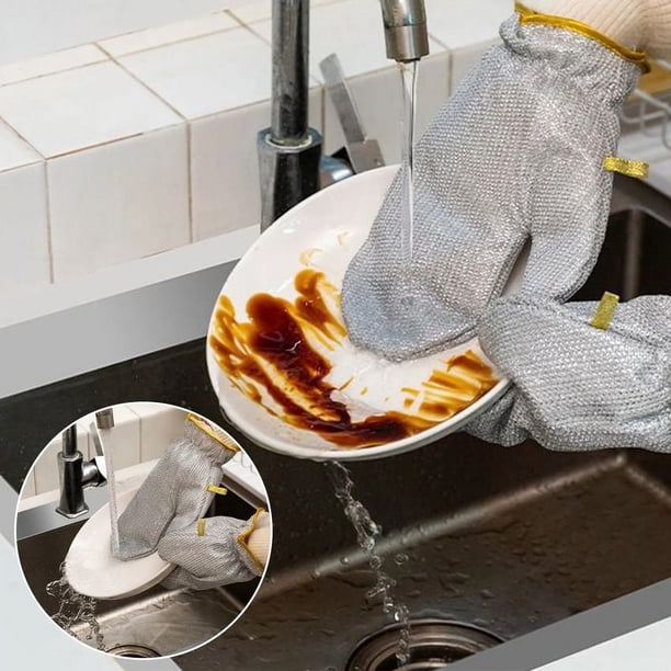 Guantes de Acero para Lavar Platos Impermeables Antideslizantes | Guantes de limpieza domésticos multifuncionales resistentes al aceite | Material de fibra resistente a la abrasión | Aislamiento