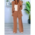 thumbnail image 4 of Women 2 Piece Outfits Plus Size Business Casual Long Sleeves Lapel Top Straight Leg Pants Suits Coffee S, 4 of 5