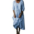 thumbnail image 1 of Yuyuzo Robe Longue Mignonne pour Femmes à Manches 3/4, Col Ras du Cou, Froncée, à Volants, Coupe Ample, Midi, avec Poches, Couleur Unie, 1 of 6