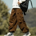 thumbnail image 6 of Wyobmus Men's Corduroy Cargo Pants Casual Elastic High Waist Straight Wide Leg Workwear Pants Brown, 6 of 8
