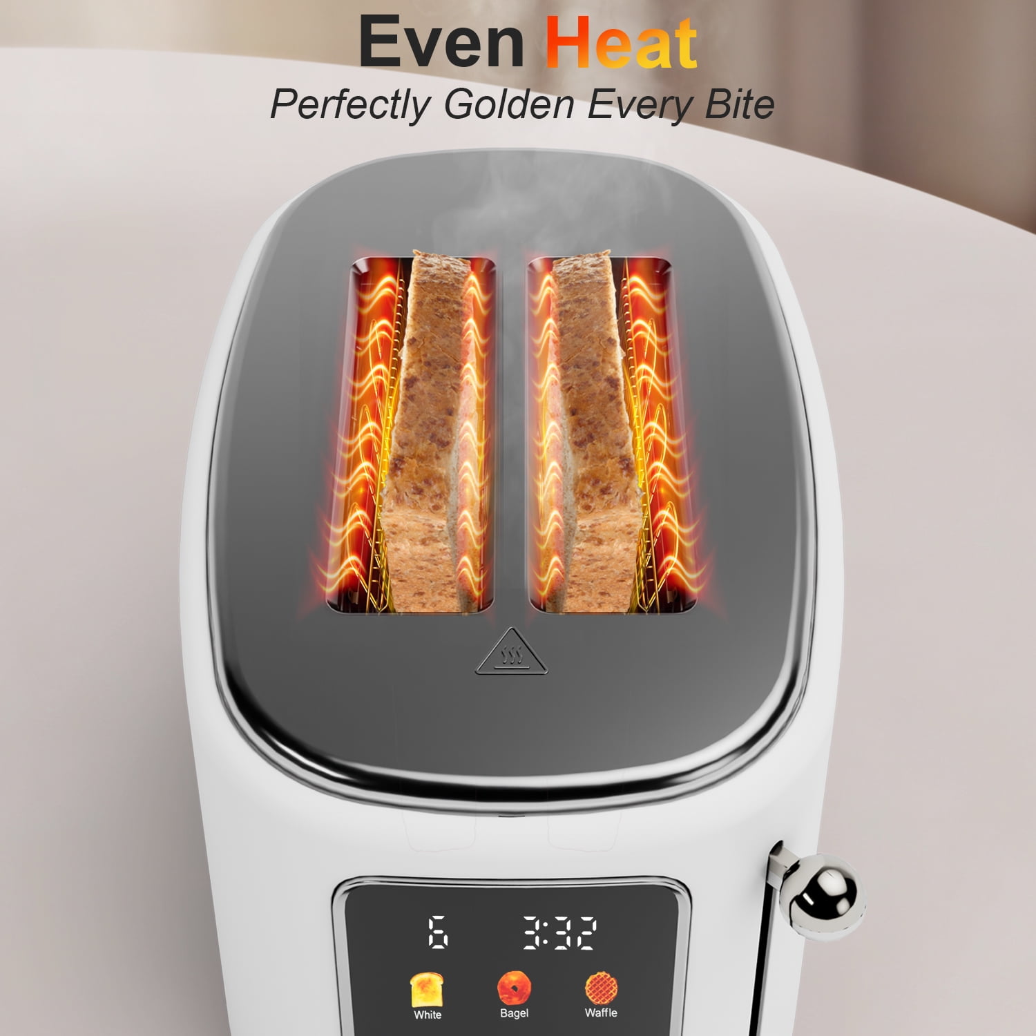 Bluebow 2-Slice Toaster with Touchscreen, 1.5" Wide Slots, 6 Bread Types & Shade Settings, Reheat, Defrost, Cancel, Removable Tray