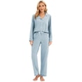 thumbnail image 4 of GEX 100% Cotton Pajamas for Women PJ Set Soft Button-Down 2 Piece Set Knitted Long Sleeve Sleepwear Loungewear Baby Blue M, 4 of 7